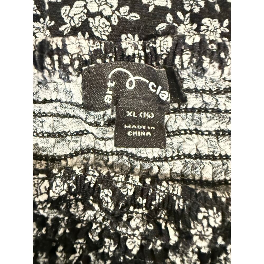 Girl's Art Class Black Floral print smocked puff sleeve jumpsuit XL 14 spring - Picture 4 of 8